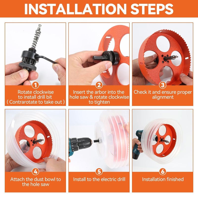 Genubi Industry 4 1/4 Hole Saw for Recessed Lights, 4.25 Inch Bi-Metal Hole Cutter Kit with Dust Bowl Catcher for Led Recessed Lighting 4 Inch, Ceiling, Wood, Drywall and Plastic - Image 5